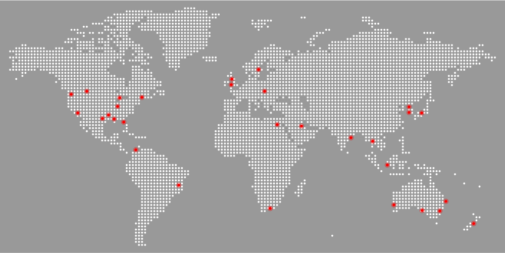 Picture of the world with marked locations where poker timer software is being used